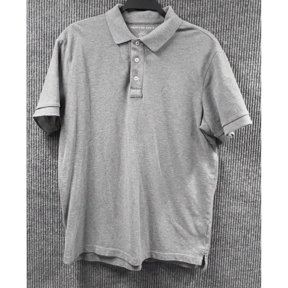 American Eagle AE Polo Shirt Mens Medium Gray Collared Short Sleeve Standard Fit